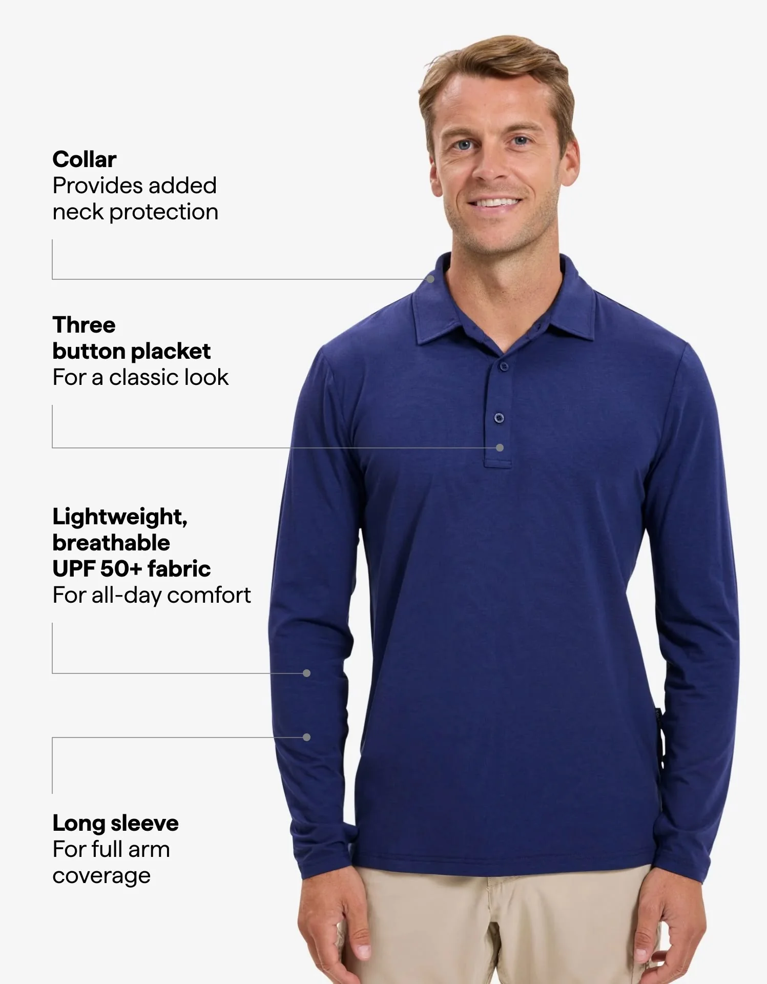 Long Sleeve Polo Shirt UPF 50+ - Image 3