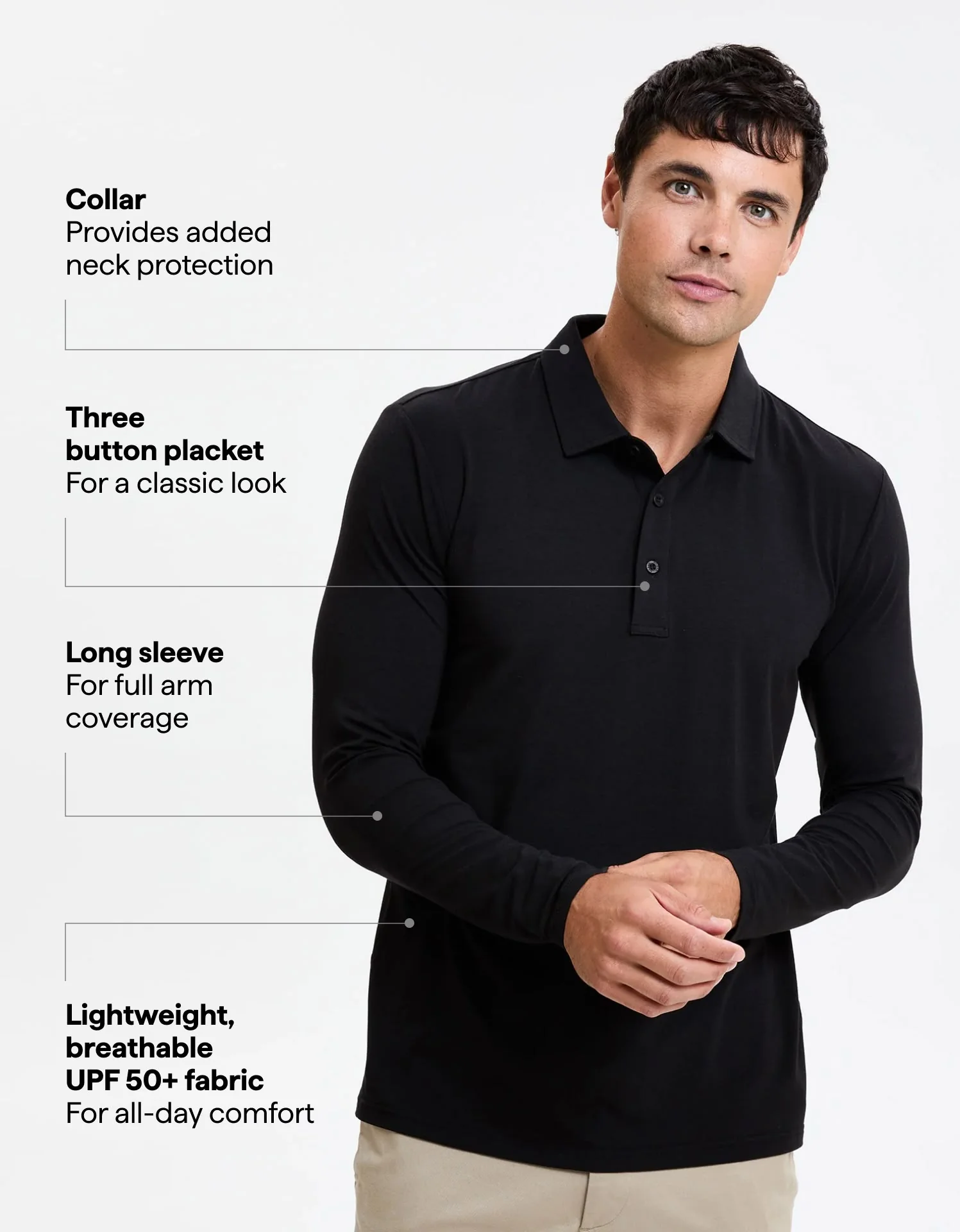 Long Sleeve Polo Shirt UPF 50+ - Image 44