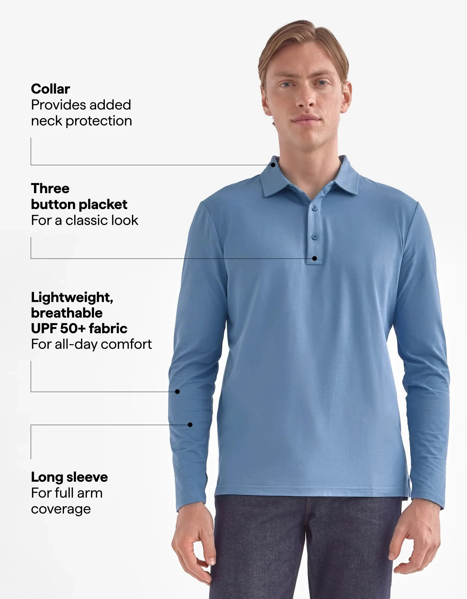 Long Sleeve Polo Shirt UPF 50+ - Image 49