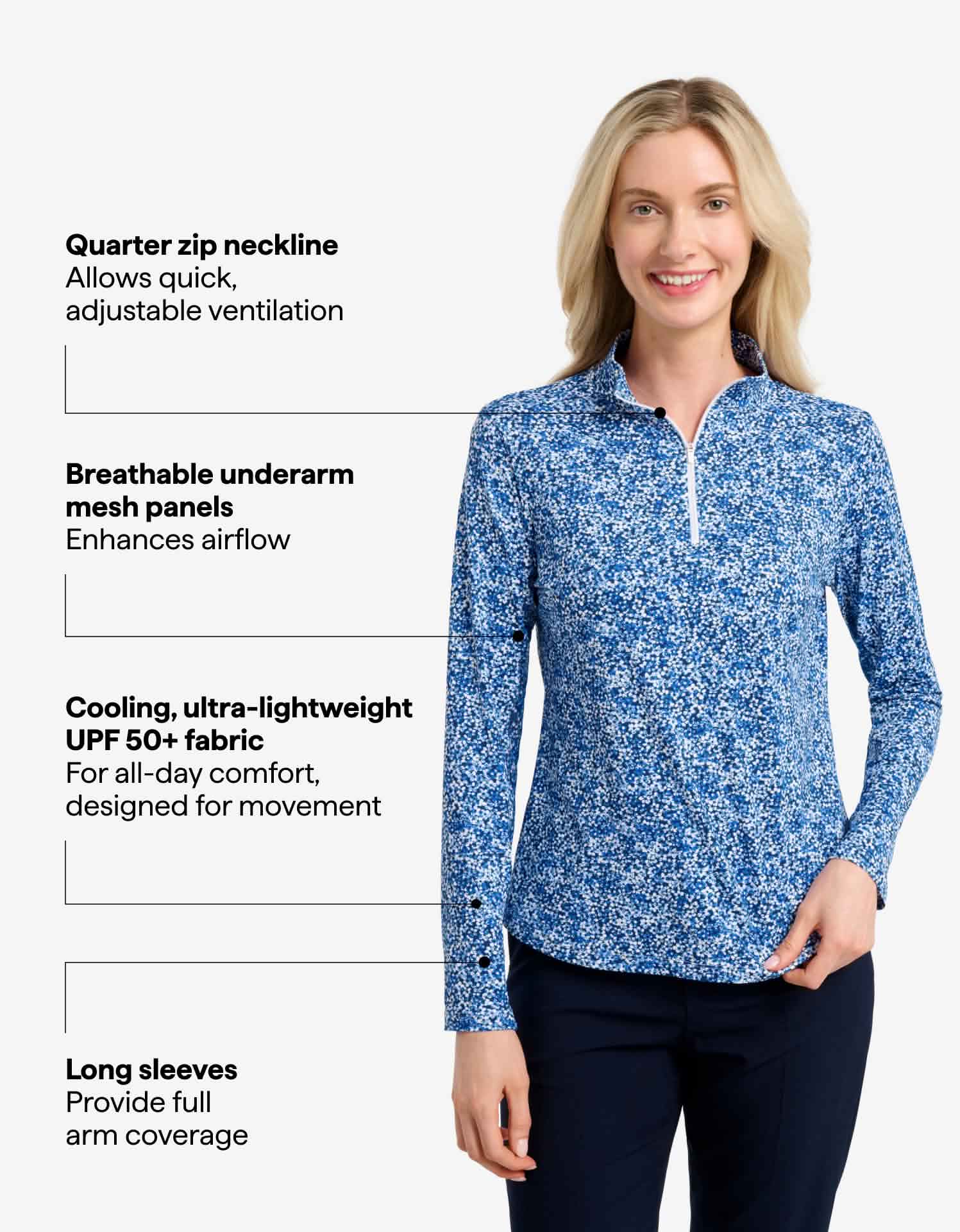 Long Sleeve Printed Quarter Zip Top UPF 50+ - Image 2