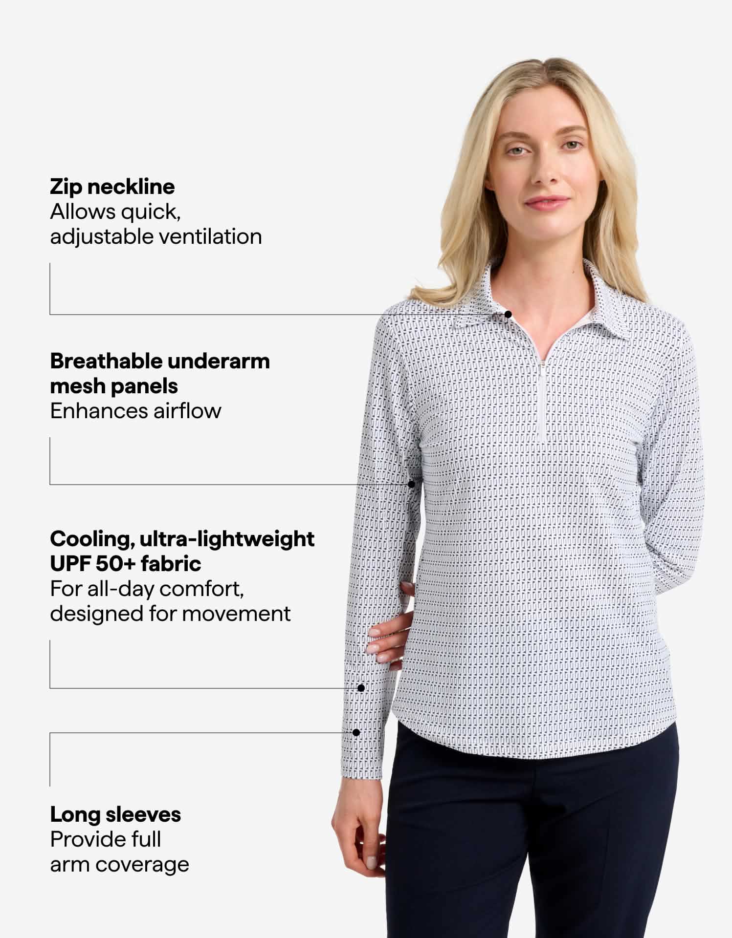 Long Sleeve Printed Zip Polo Shirt UPF 50+ - Image 3